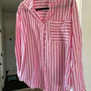 beachlunchlounge Pink & White Striped Collared Shirt